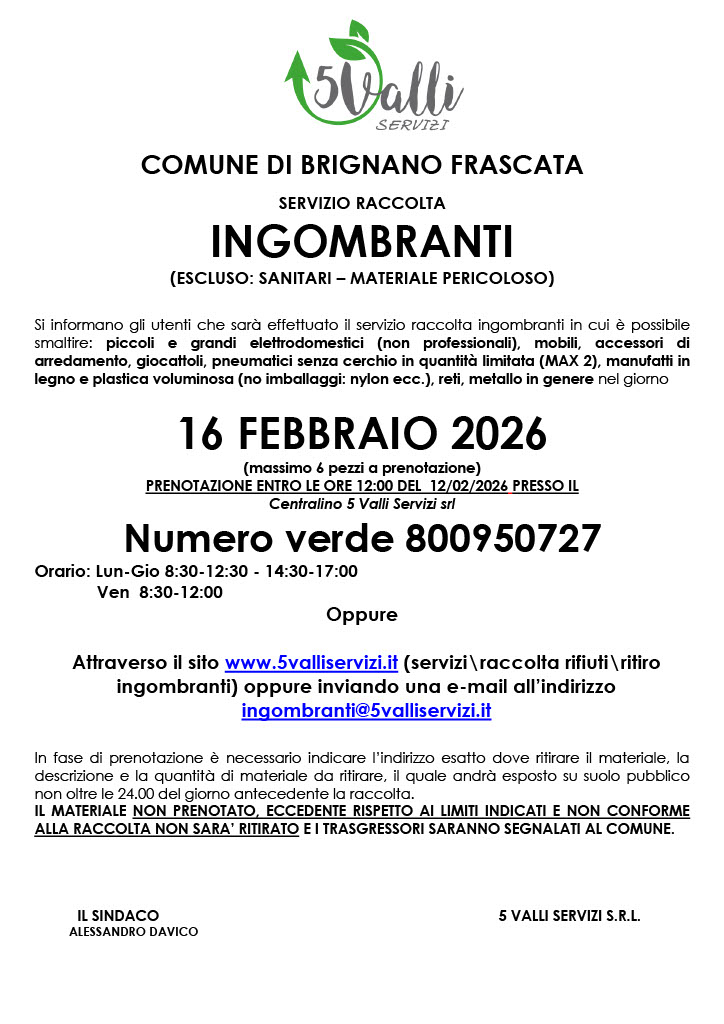 Manifesto raccolta rifiuti ingombranti